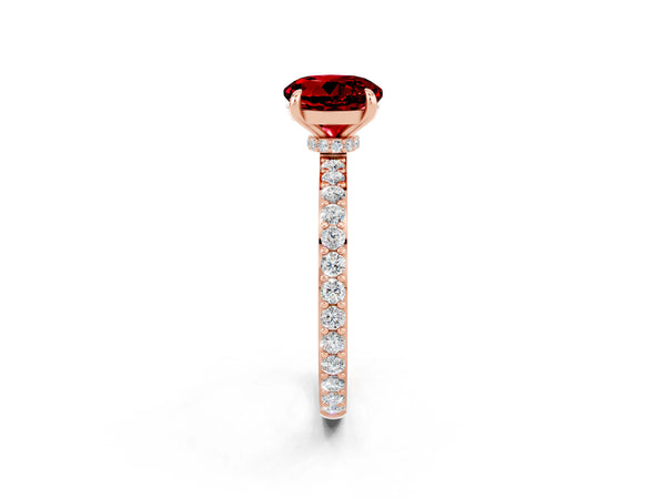 Rose gold Round Cut Ruby Pavé Engagement Ring with Round  Accents and Prong Setting