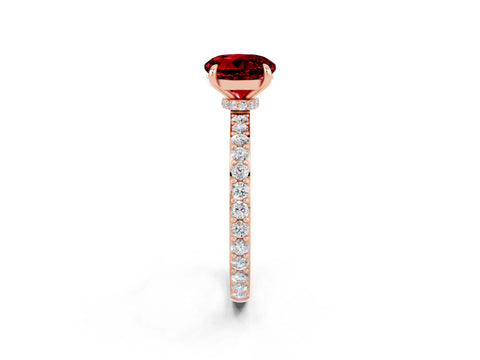 Rose gold Round Cut Ruby Ring with Pavé Band and Four-Prong Setting_2