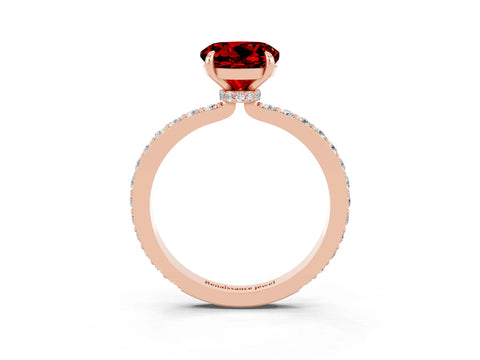 Rose gold Round Cut Ruby Ring with Pavé Band and Four-Prong Setting_3