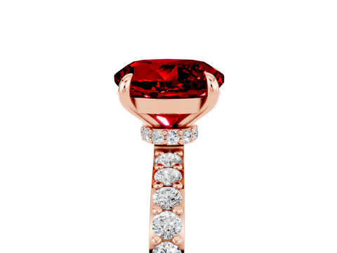 Rose gold Round Cut Ruby Ring with Pavé Band and Four-Prong Setting_5