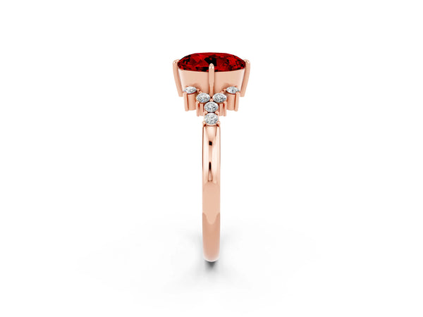 Rose gold Round Cut Ruby Ring with Side Stones and Four-Prong Setting