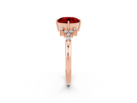 Rose gold Round Cut Ruby Ring with Side Stones and Four-Prong Setting_38