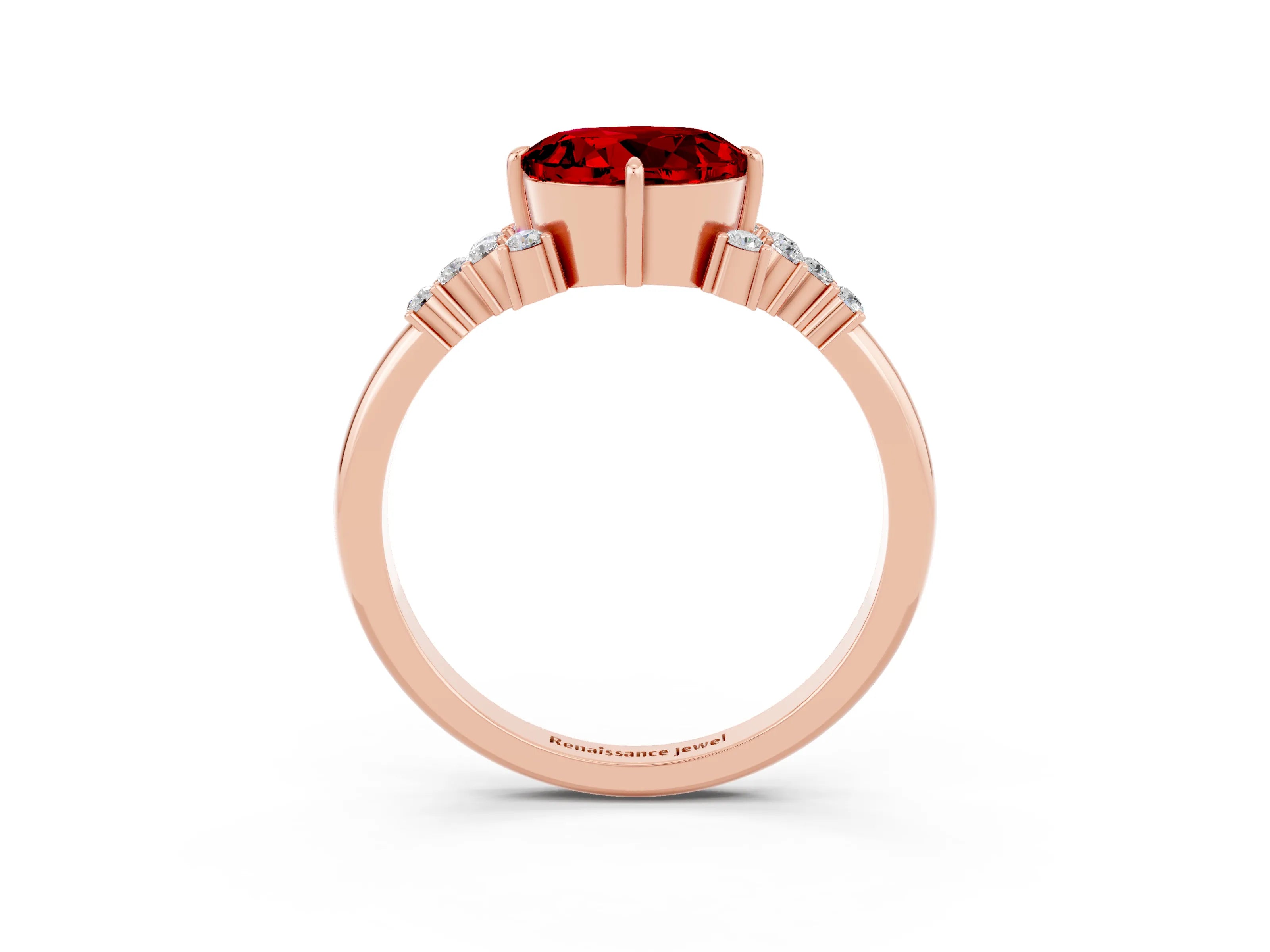 Rose gold Round Cut Ruby Ring with Side Stones and Four-Prong Setting_39