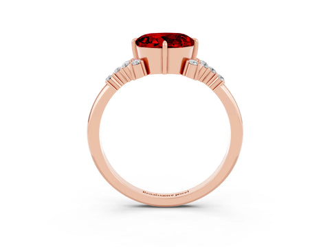 Rose gold Round Cut Ruby Ring with Side Stones and Four-Prong Setting_39