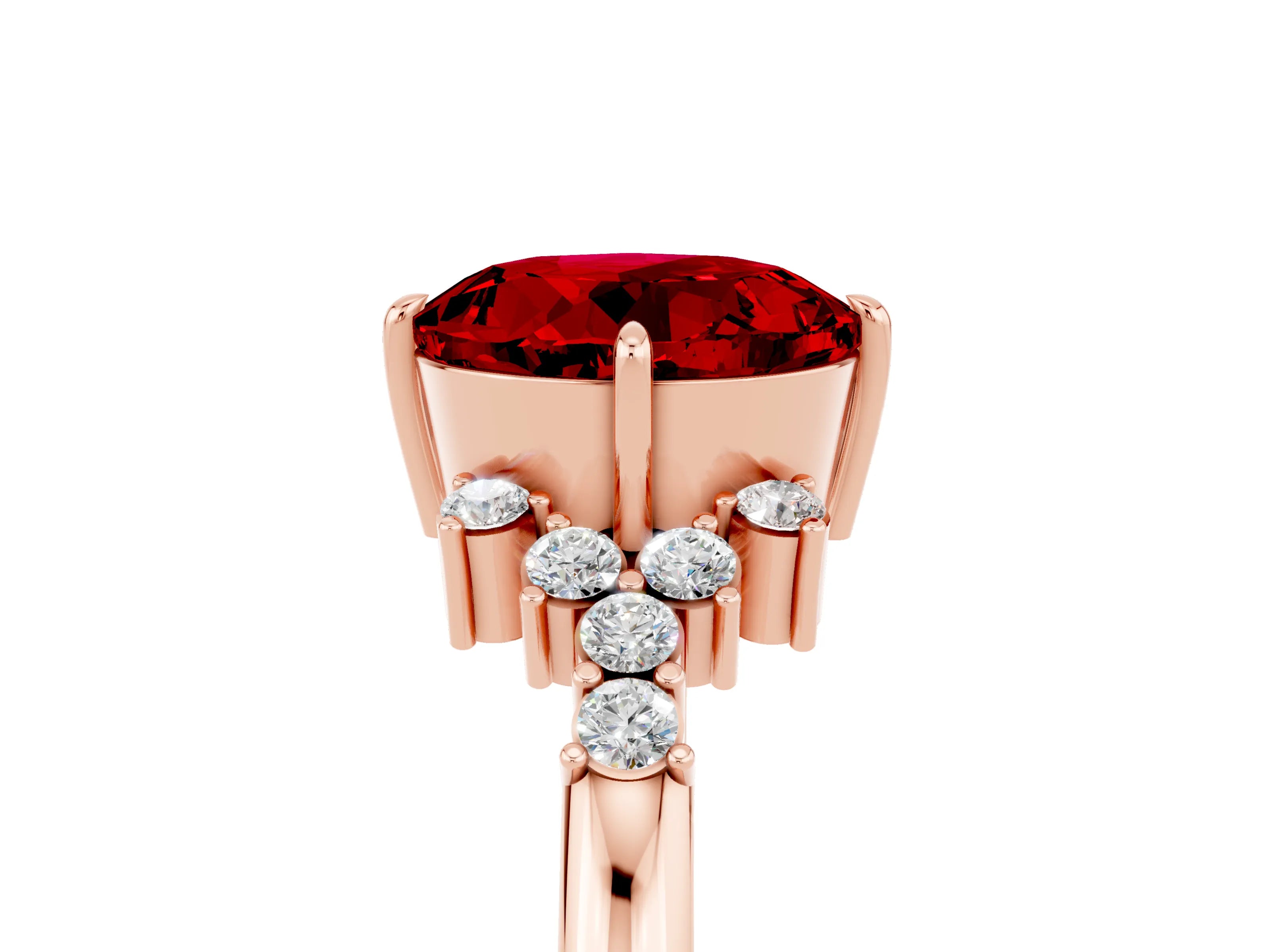 Rose gold Round Cut Ruby Ring with Side Stones and Four-Prong Setting_41