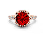 Rose gold Round Cut Ruby Scalloped Halo Engagement Ring with Round Shared Prong Band_24