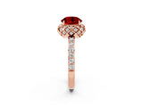 Rose gold Round Cut Ruby Scalloped Halo Engagement Ring with Round Shared Prong Band_26