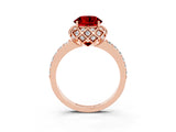 Rose gold Round Cut Ruby Scalloped Halo Engagement Ring with Round Shared Prong Band_27