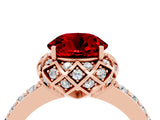 Rose gold Round Cut Ruby Scalloped Halo Engagement Ring with Round Shared Prong Band_28