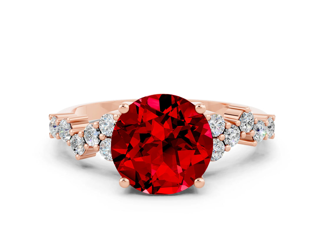Rose gold Round Cut Ruby Scattered Round Accent Ring with Prong Setting_12