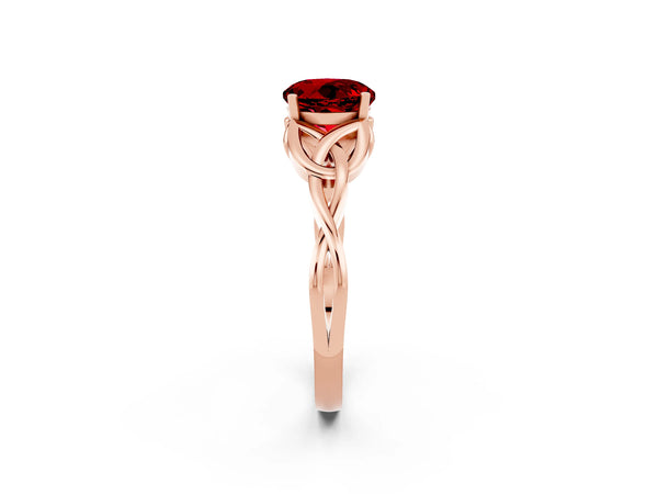 Rose gold Round Cut Ruby Solitaire Celtic Knot Ring with Four-Prong Setting