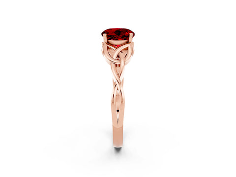Rose gold Round Cut Ruby Solitaire Celtic Knot Ring with Four-Prong Setting_14