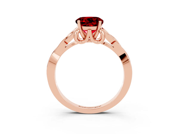 Rose gold Round Cut Ruby Solitaire Celtic Knot Ring with Four-Prong Setting