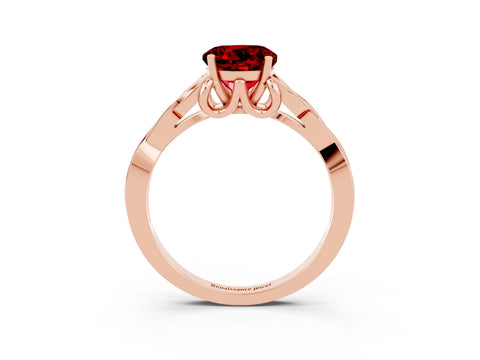 Rose gold Round Cut Ruby Solitaire Celtic Knot Ring with Four-Prong Setting_15