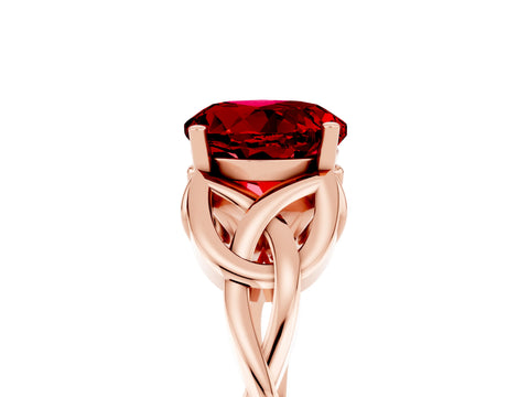 Rose gold Round Cut Ruby Solitaire Celtic Knot Ring with Four-Prong Setting_17