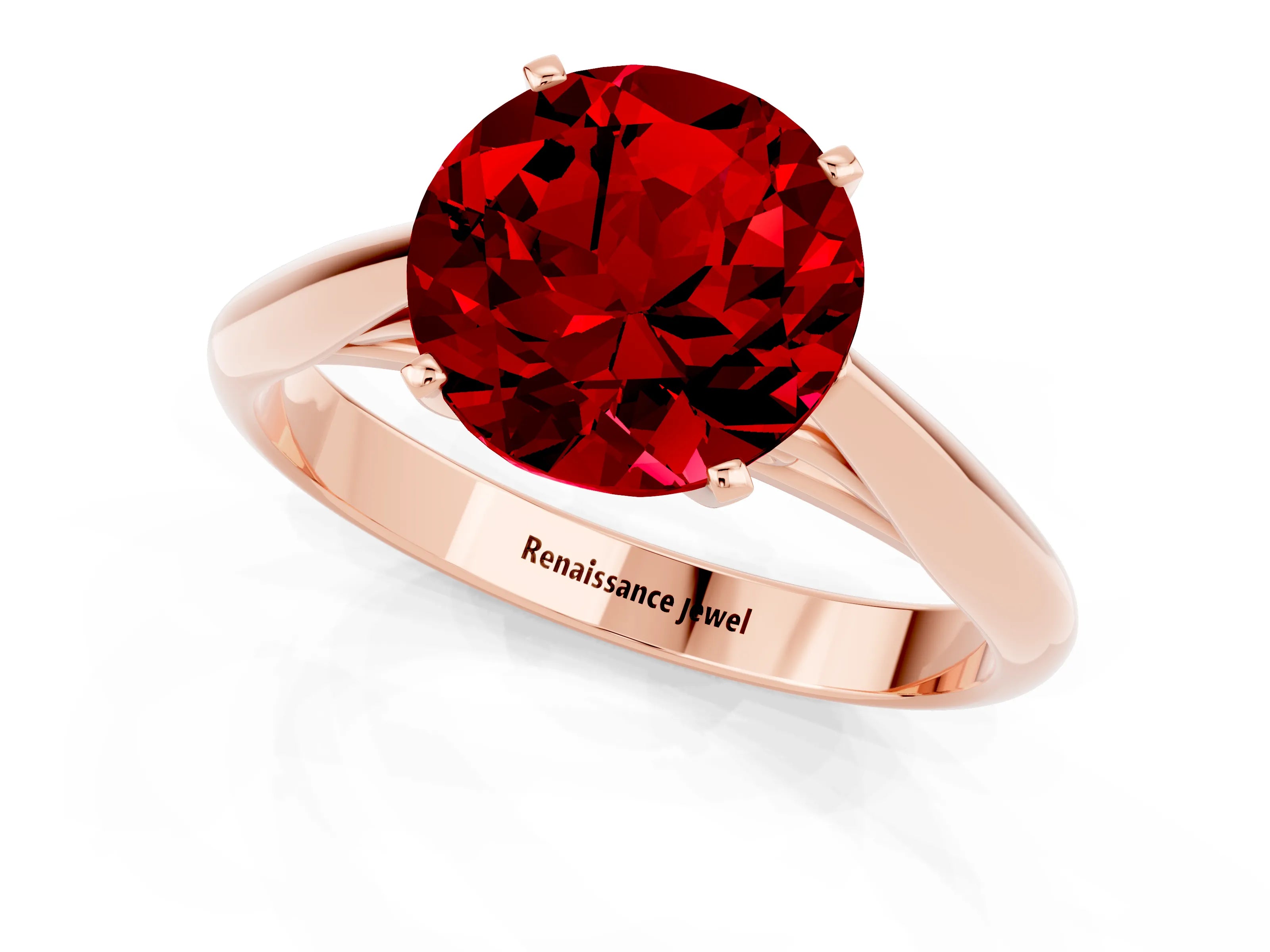 Rose gold Round Cut Ruby Solitaire Engagement Ring with Cathedral Setting and Four-Prong Mount_13