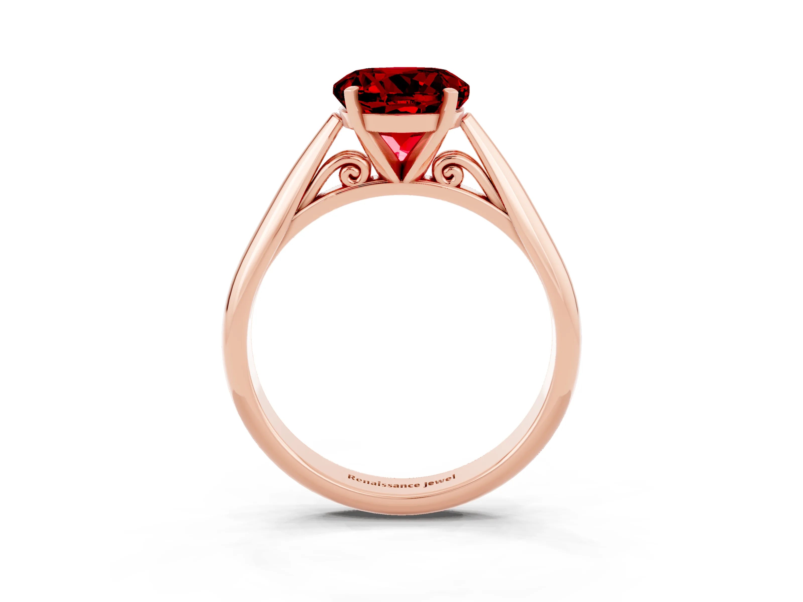 Rose gold Round Cut Ruby Solitaire Engagement Ring with Cathedral Setting and Four-Prong Mount_15