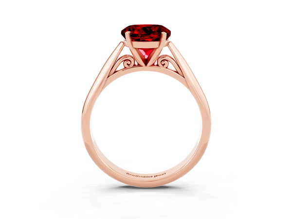 Rose gold Round Cut Ruby Solitaire Engagement Ring with Cathedral Setting and Four-Prong Mount