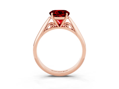 Rose gold Round Cut Ruby Solitaire Engagement Ring with Cathedral Setting and Four-Prong Mount_15