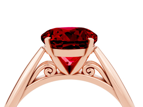 Rose gold Round Cut Ruby Solitaire Engagement Ring with Cathedral Setting and Four-Prong Mount_16
