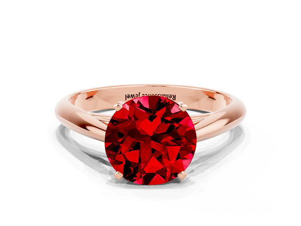 Rose gold Round Cut Ruby Solitaire Engagement Ring with Cathedral Setting and Four-Prong Mount