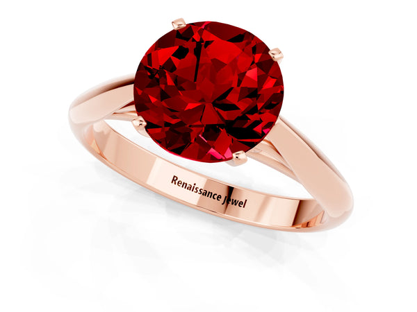 Rose gold Round Cut Ruby Solitaire Engagement Ring with Cathedral Setting and Four-Prong Mount