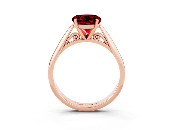 Rose gold Round Cut Ruby Solitaire Engagement Ring with Cathedral Setting and Four-Prong Mount