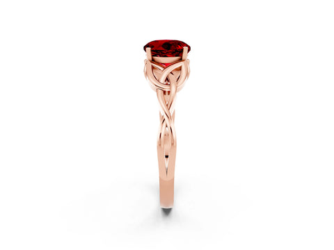 Rose gold Round Cut Ruby Solitaire Engagement Ring with Celtic Knot Band and Four-Prong Setting_2