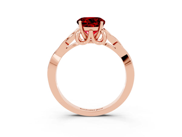 Rose gold Round Cut Ruby Solitaire Engagement Ring with Celtic Knot Band and Four-Prong Setting