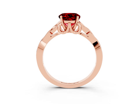 Rose gold Round Cut Ruby Solitaire Engagement Ring with Celtic Knot Band and Four-Prong Setting_3