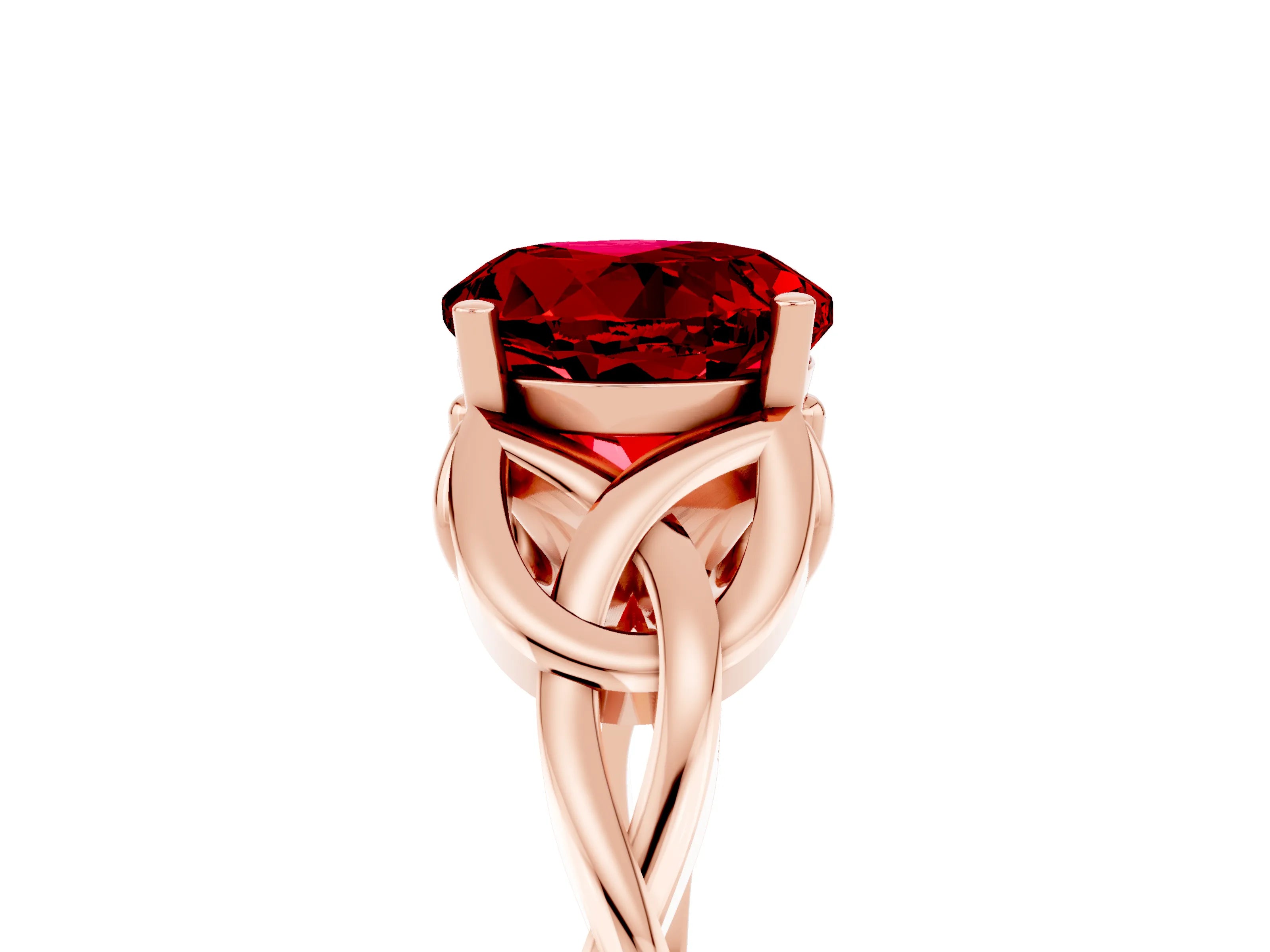 Rose gold Round Cut Ruby Solitaire Engagement Ring with Celtic Knot Band and Four-Prong Setting_5