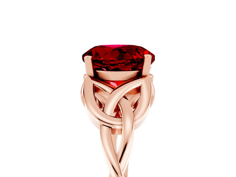 Rose gold Round Cut Ruby Solitaire Engagement Ring with Celtic Knot Band and Four-Prong Setting_5