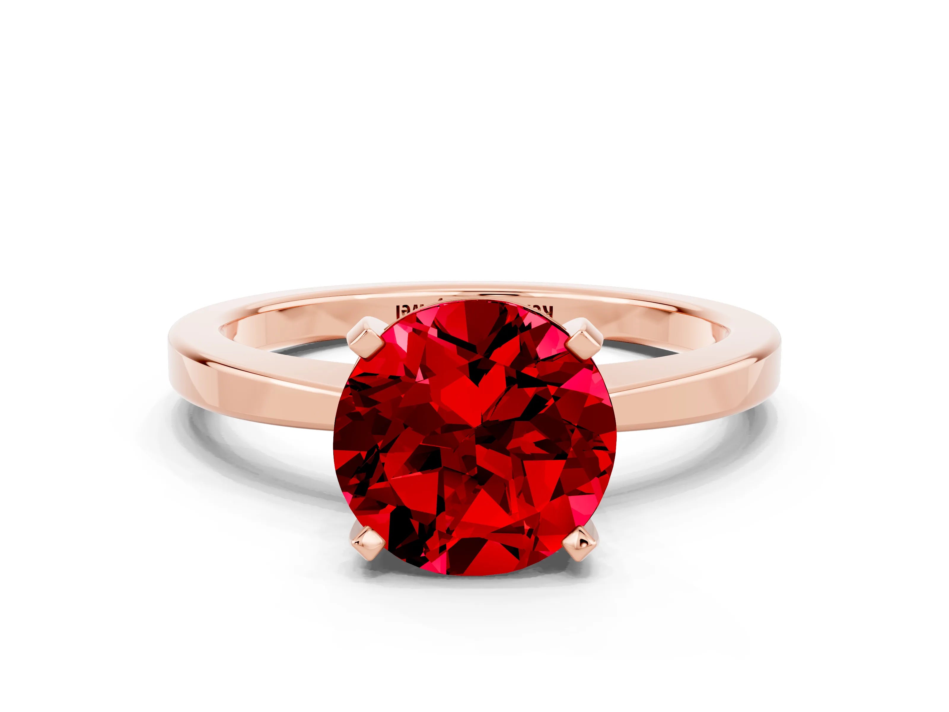 Rose gold Round Cut Ruby Solitaire Engagement Ring with Classic Band and Four-Prong Setting_24