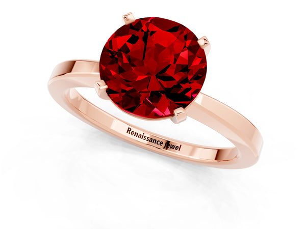Rose gold Round Cut Ruby Solitaire Engagement Ring with Classic Band and Four-Prong Setting