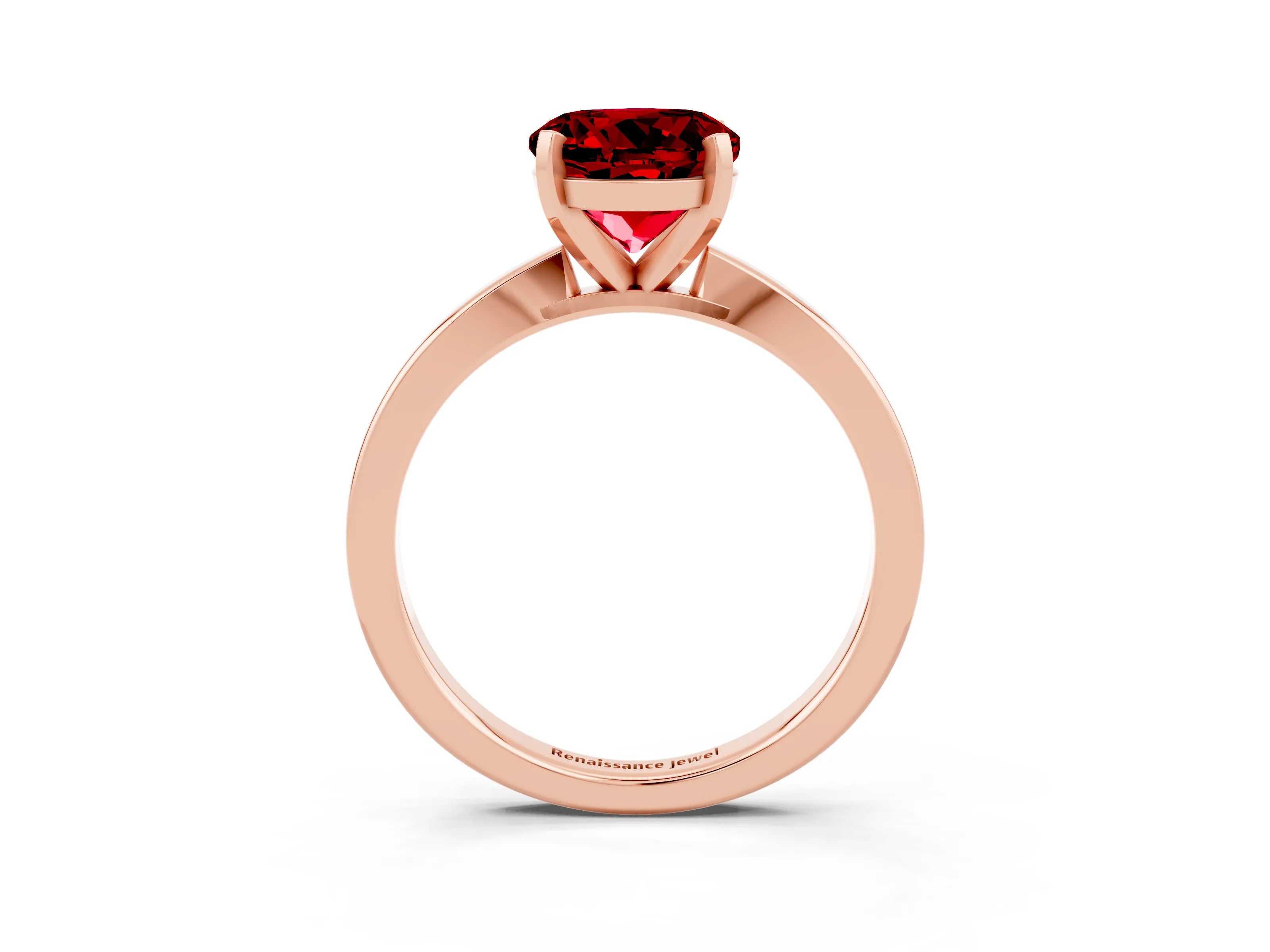 Rose gold Round Cut Ruby Solitaire Engagement Ring with Classic Band and Four-Prong Setting_27