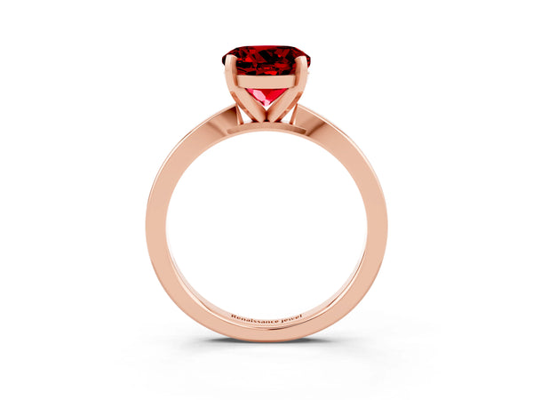Rose gold Round Cut Ruby Solitaire Engagement Ring with Classic Band and Four-Prong Setting