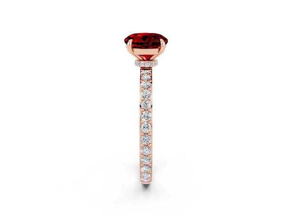 Rose gold Round Cut Ruby Solitaire Engagement Ring with Pavé Band and Four-Prong Setting