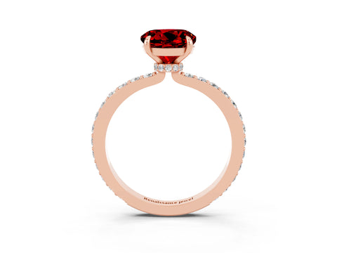 Rose gold Round Cut Ruby Solitaire Engagement Ring with Pavé Band and Four-Prong Setting_3