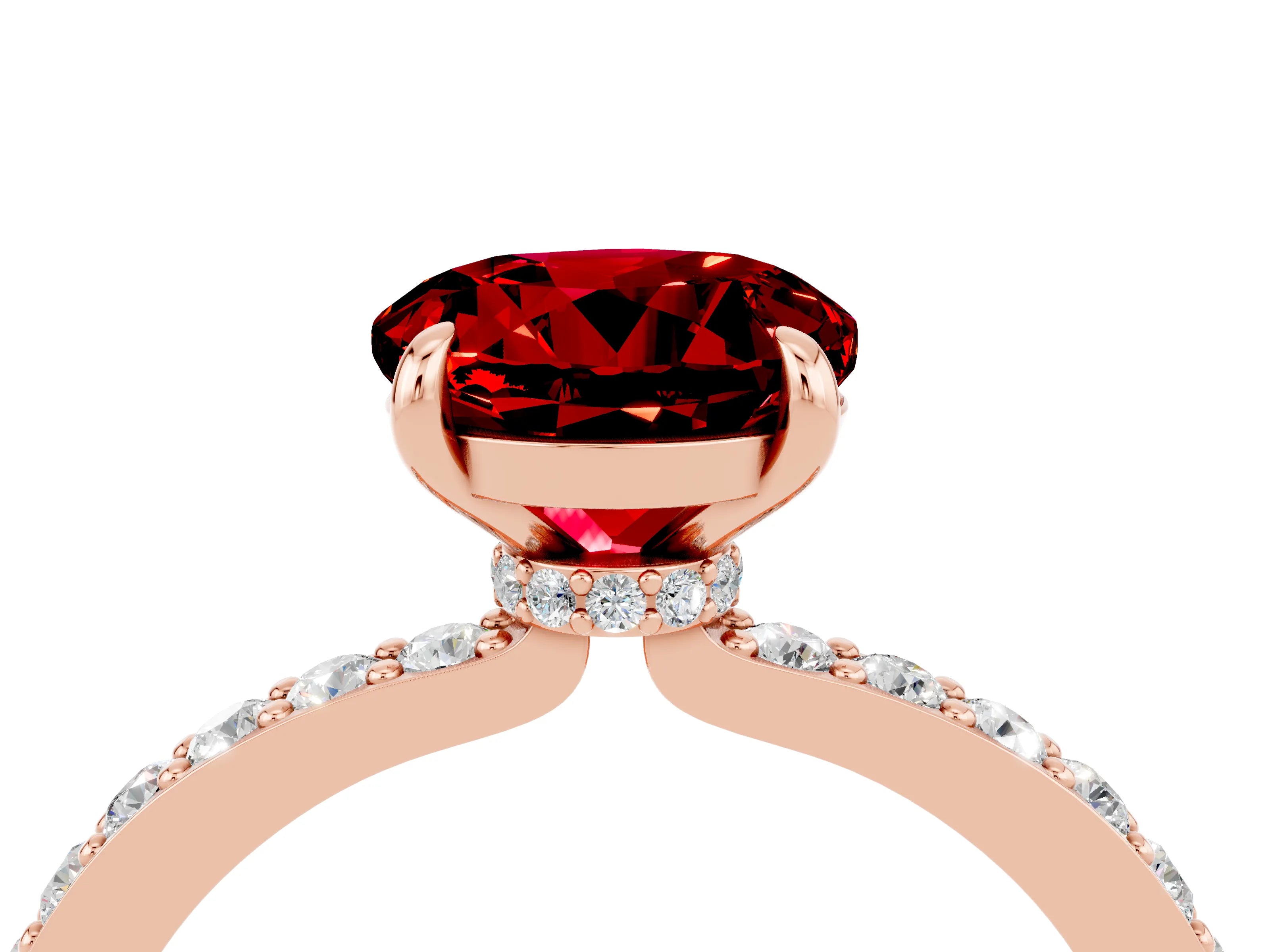 Rose gold Round Cut Ruby Solitaire Engagement Ring with Pavé Band and Four-Prong Setting_4