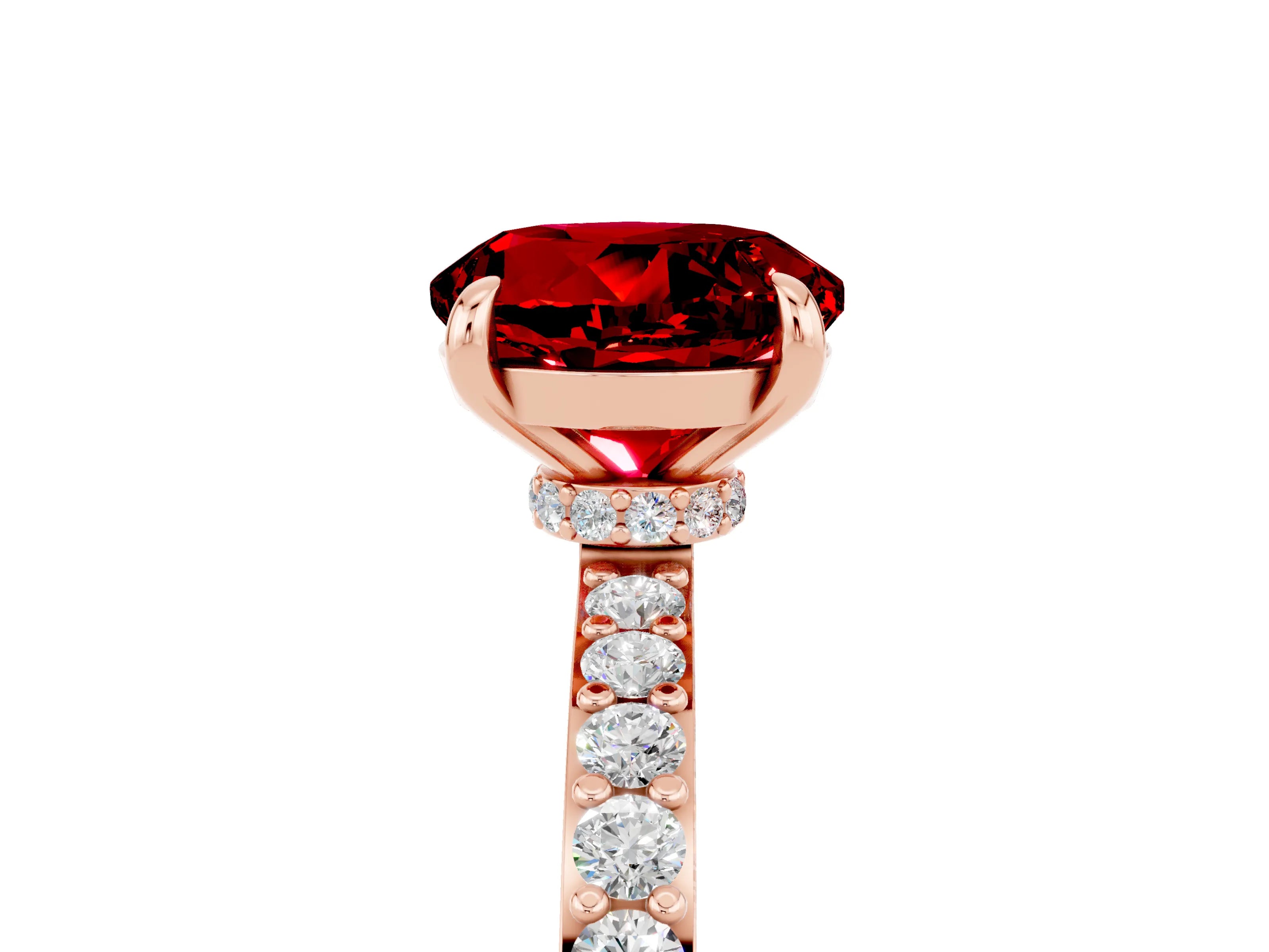 Rose gold Round Cut Ruby Solitaire Engagement Ring with Pavé Band and Four-Prong Setting_5