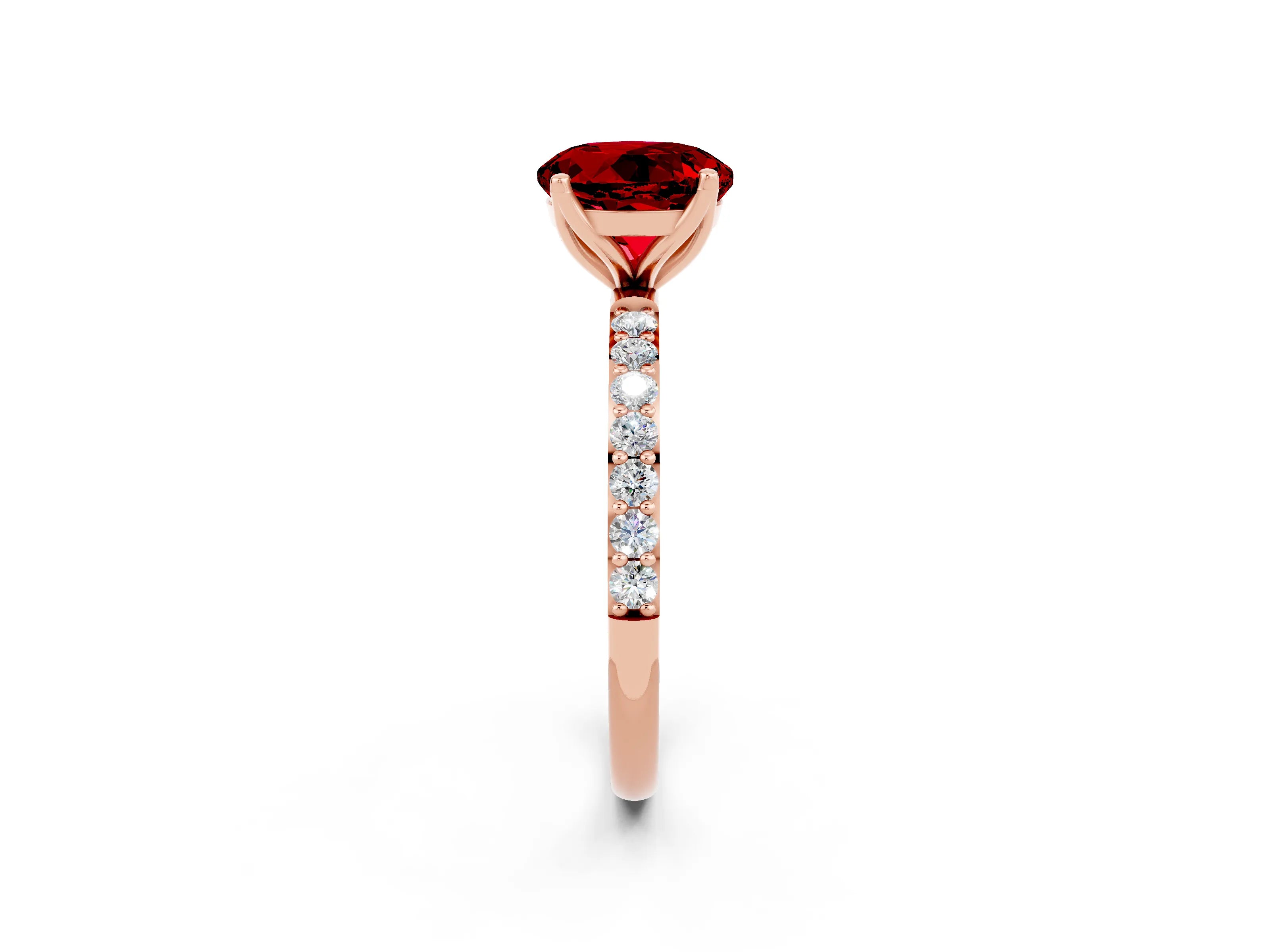 Rose gold Round Cut Ruby Solitaire Engagement Ring with Pavé Band and Prong Setting_2