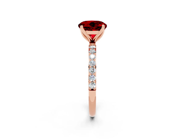Rose gold Round Cut Ruby Solitaire Engagement Ring with Round  Pavé Band and Prong Setting