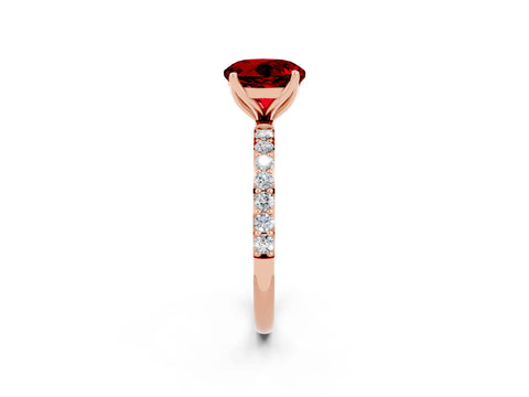 Rose gold Round Cut Ruby Solitaire Engagement Ring with Pavé Band and Prong Setting_2
