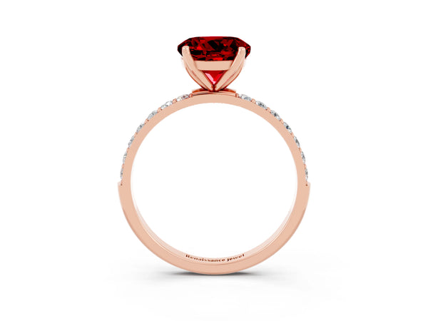 Rose gold Round Cut Ruby Solitaire Engagement Ring with Round  Pavé Band and Prong Setting
