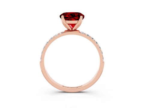 Rose gold Round Cut Ruby Solitaire Engagement Ring with Pavé Band and Prong Setting_3