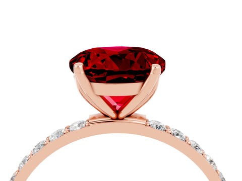 Rose gold Round Cut Ruby Solitaire Engagement Ring with Pavé Band and Prong Setting_4