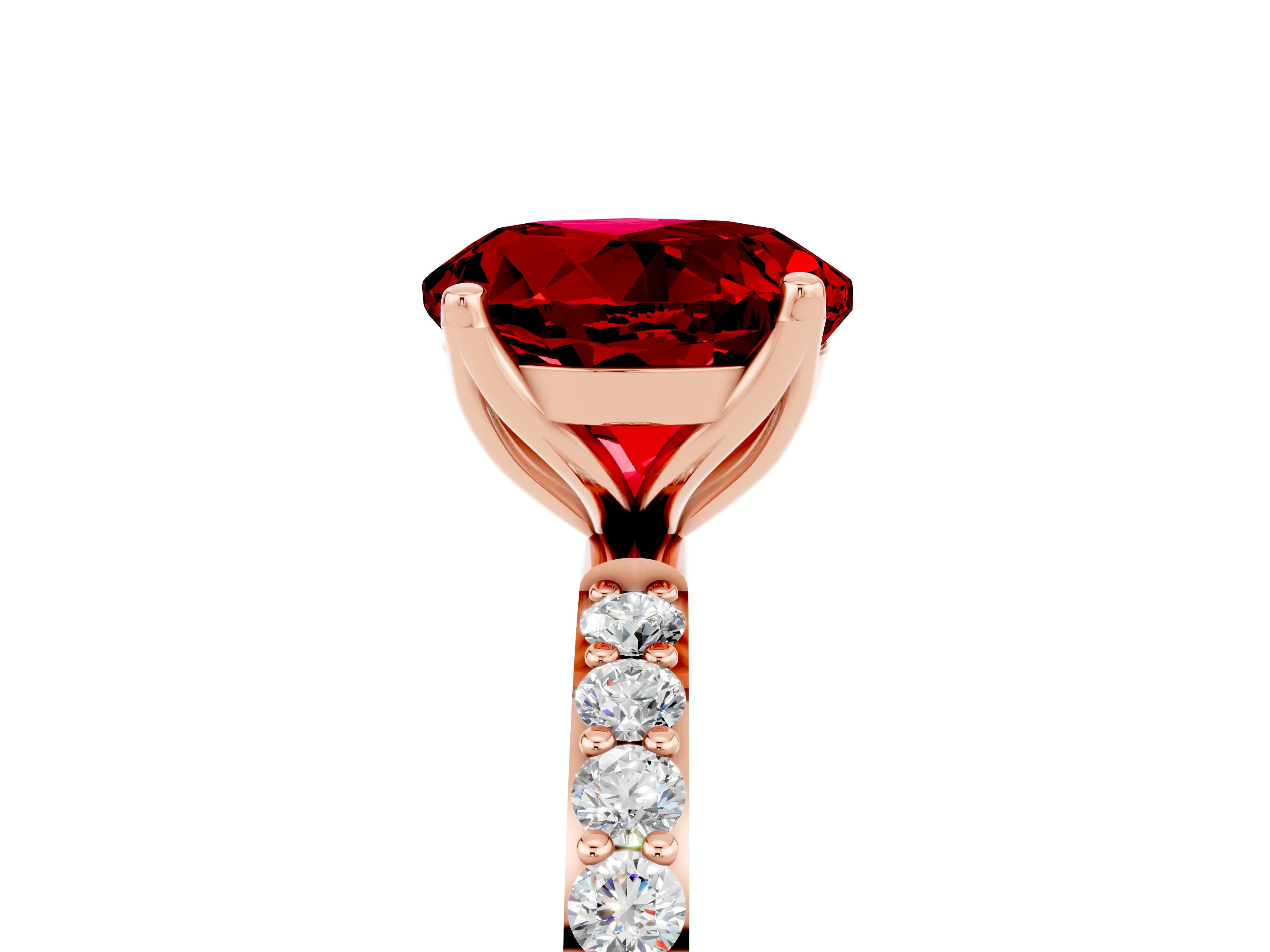 Rose gold Round Cut Ruby Solitaire Engagement Ring with Pavé Band and Prong Setting_5