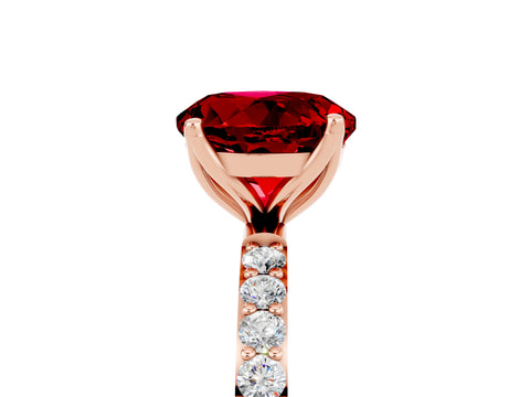 Rose gold Round Cut Ruby Solitaire Engagement Ring with Pavé Band and Prong Setting_5