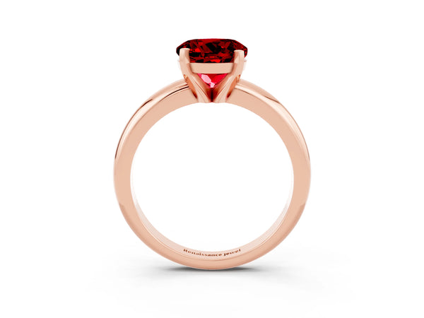 Rose gold Round Cut Ruby Solitaire Engagement Ring with Round Band and Four-Prong Setting