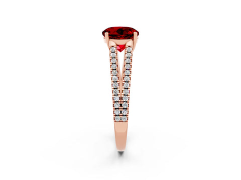 Rose gold Round Cut Ruby Solitaire Engagement Ring with Split Shank Pavé Band_2